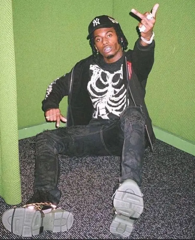 Playboi Carti outfit in Saint Laurent, Gucci, and New York Yankees, 2019
