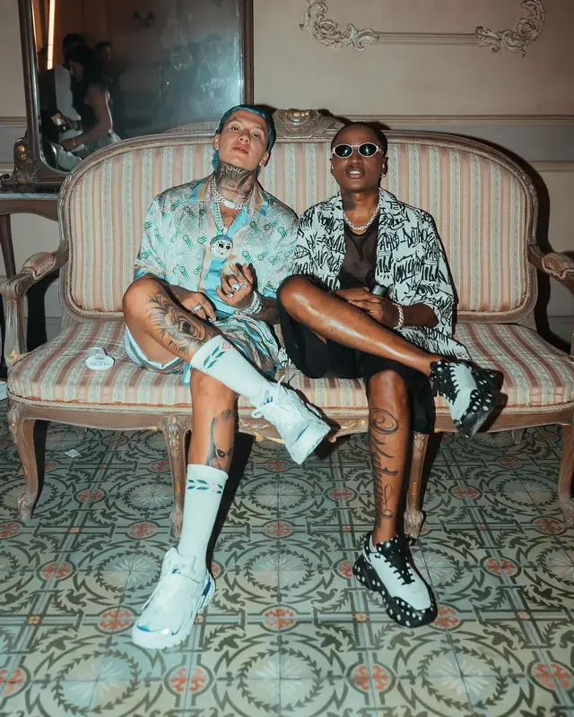 Blessd outfit in Casablanca and Louis Vuitton, 2024