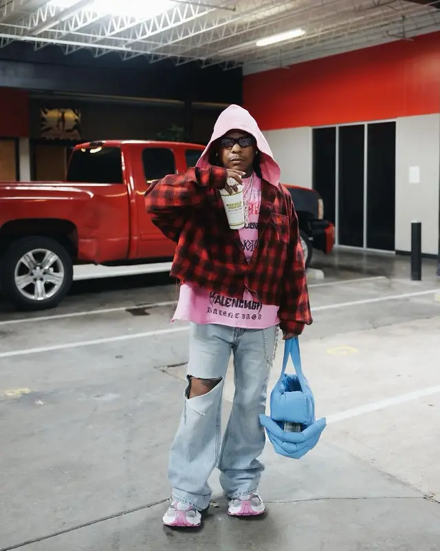 Rylo Rodriguez outfit in Balenciaga and Ding Yun Zhang, 2024
