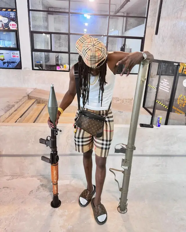 Gazo outfit in Burberry and Louis Vuitton, 2024