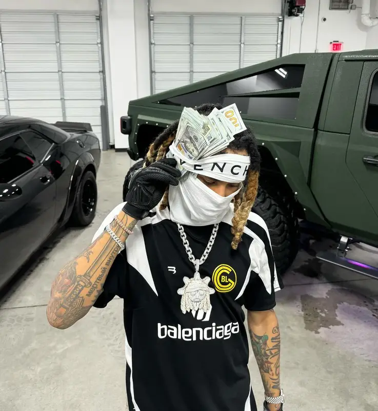Lil Gnar outfit in Balenciaga, Rick Owens, and Givenchy, 2024