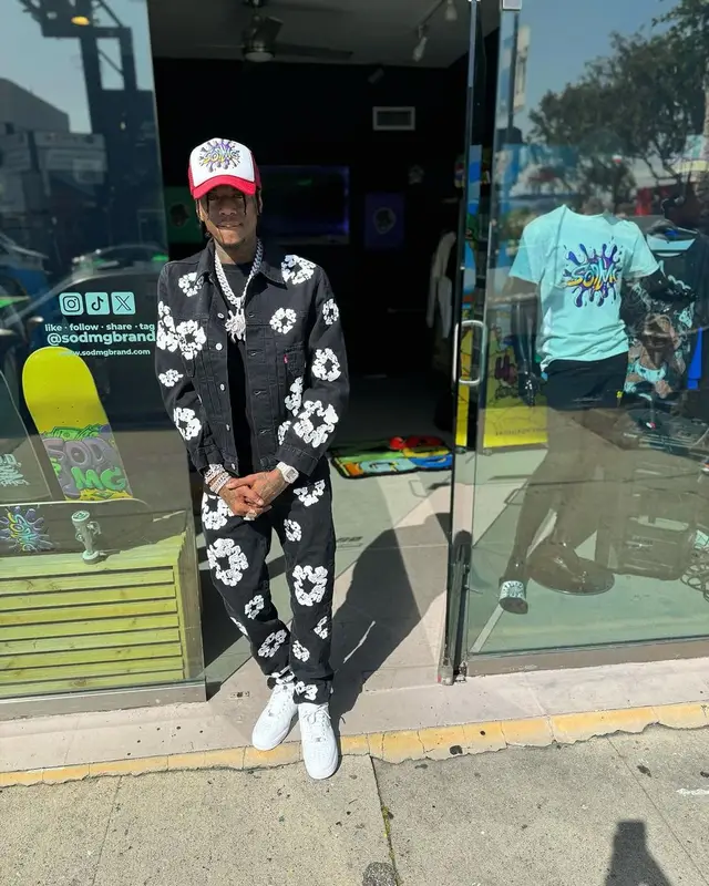 Soulja Boy outfit in Denim Tears and Nike, 2024
