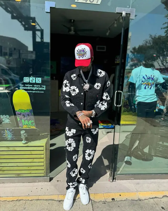 Soulja Boy outfit in Denim Tears and Nike, 2024