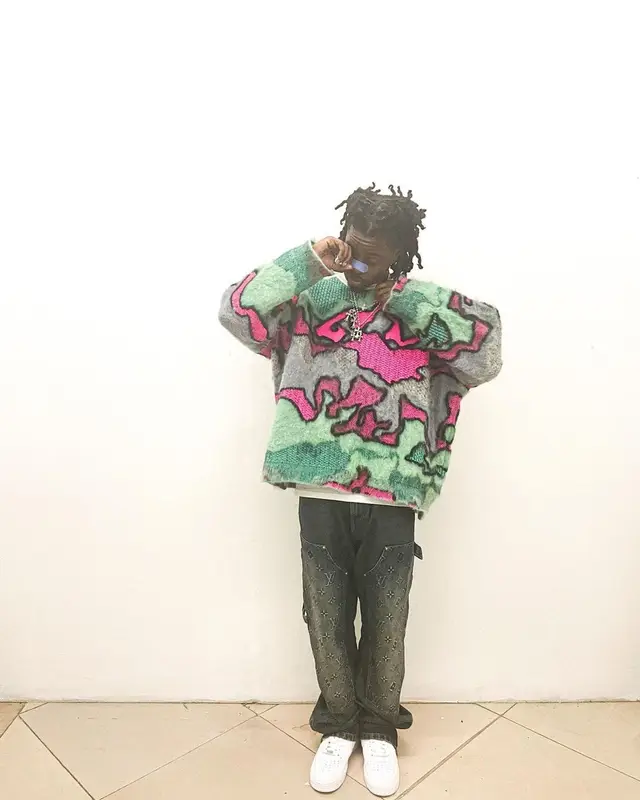 Wolfacejoeyy outfit in Loewe, Louis Vuitton, and Chrome Hearts, 2023