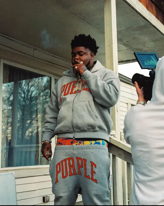 BossMan Dlow outfit in Purple Brand and Nike, 2024