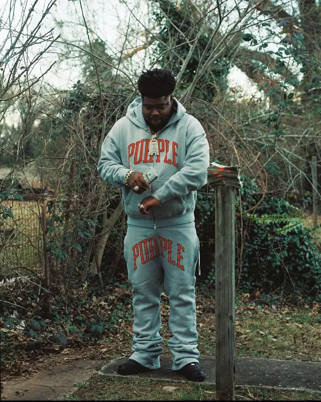 BossMan Dlow outfit in Purple Brand and Nike, 2024