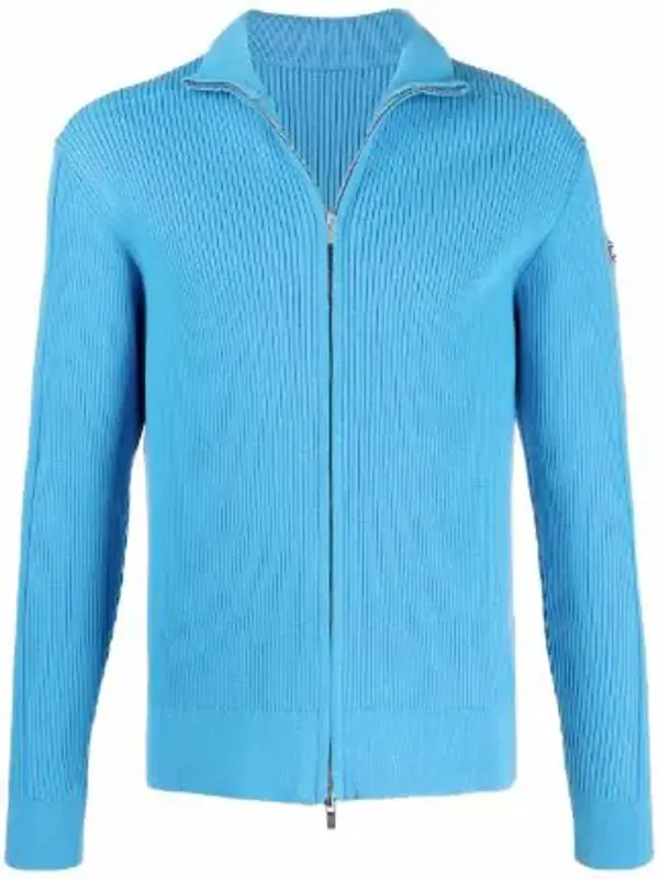 Jacquemus Blue Ribbed Knit Zip-Up Cardigan $664