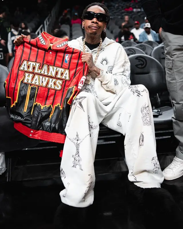 Wiz Khalifa outfit in Jeff Hamilton, Balenciaga, and Atlanta Hawks, 2024