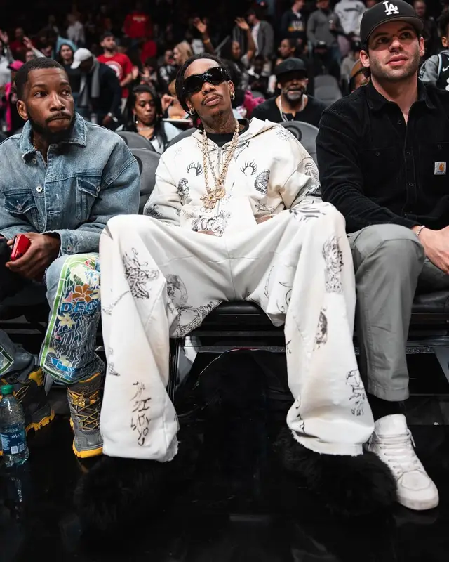 Wiz Khalifa outfit in Jeff Hamilton, Balenciaga, and Atlanta Hawks, 2024
