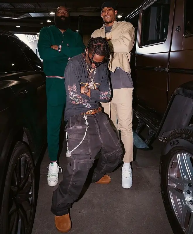 Travis Scott outfit in Rick Owens, Bottega Veneta, and Balenciaga, 2024