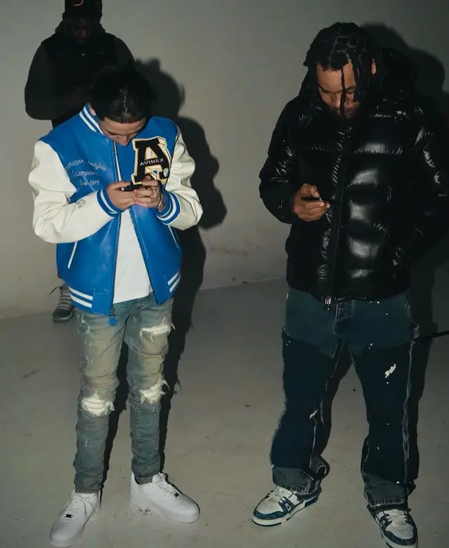 Ndotspinalot outfit in Avirex, Amiri, and Nike, 2023