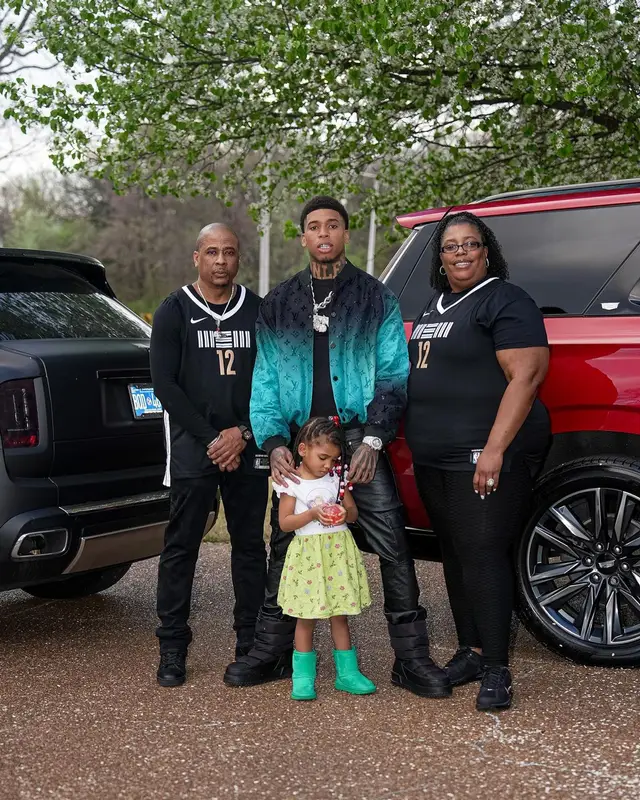 NLE Choppa outfit in Louis Vuitton and Purple Brand, 2024
