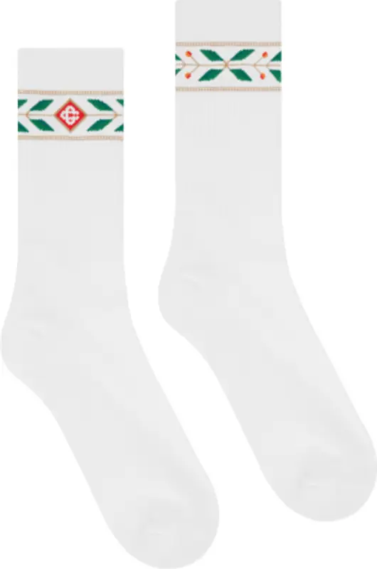 Casablanca White Laurel Stripe Socks $35