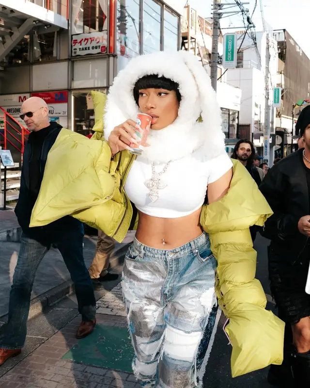 Megan Thee Stallion outfit in Rick Owens, Who Decides War, and Moncler, 2024