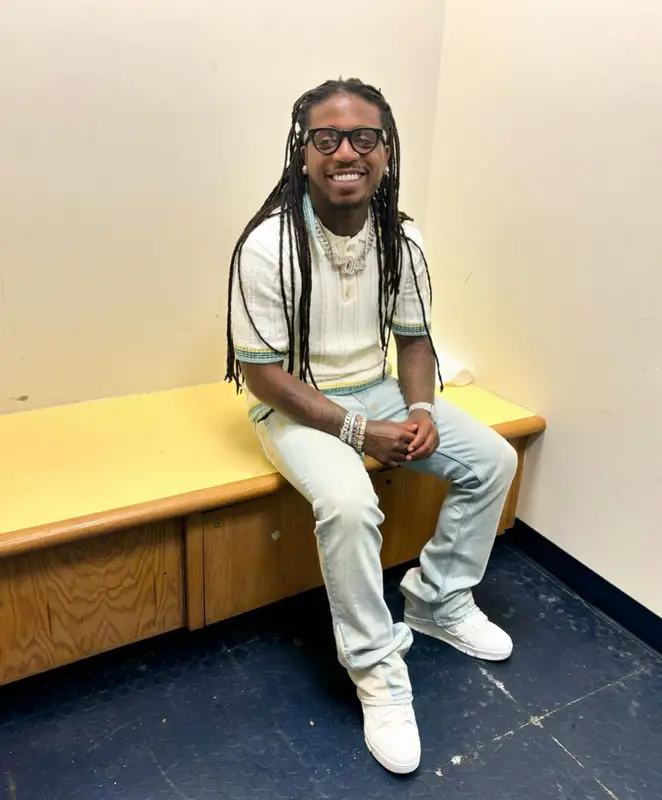 Jacquees outfit in Casablanca, Louis Vuitton, and Ray-Ban, 2024