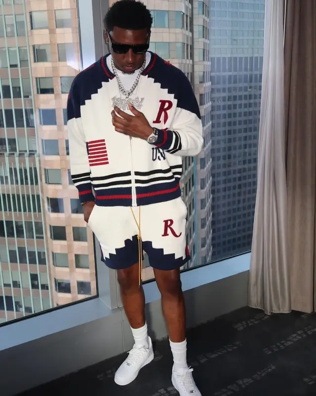 Rob49 outfit in Rhude, Nike, and Burberry, 2024