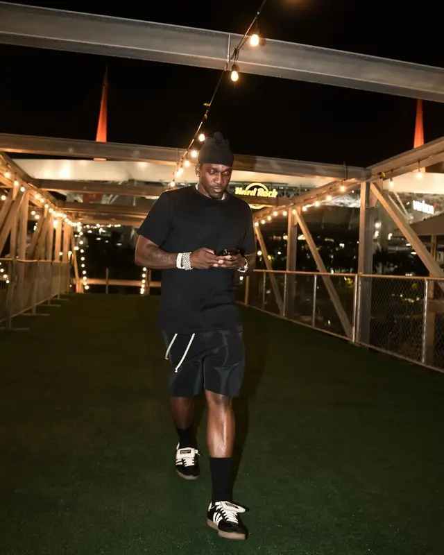 Pusha T outfit in Uniqlo, Rick Owens, and Adidas, 2024