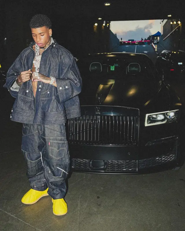 NLE Choppa outfit in Junya Watanabe and Calvin Klein, 2024