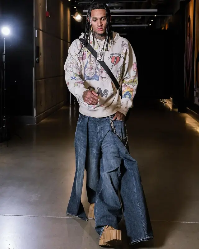 Jordan Clarkson outfit in Saint Michael, Balenciaga, and MSCHF, 2024