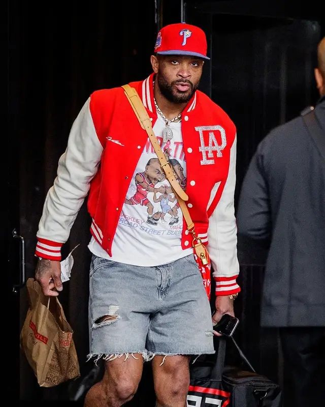 PJ Tucker outfit in Louis Vuitton, Jordan, and Philadelphia Phillies, 2024