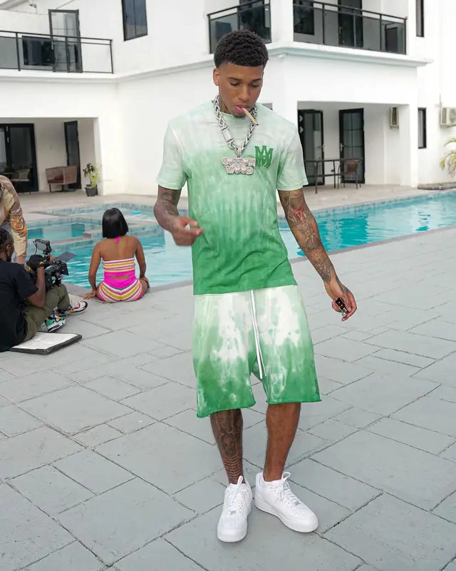 NLE Choppa outfit in Amiri and Nike, 2024