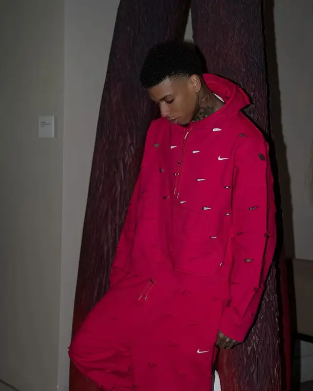 NLE Choppa outfit in Nike and Jacquemus, 2024