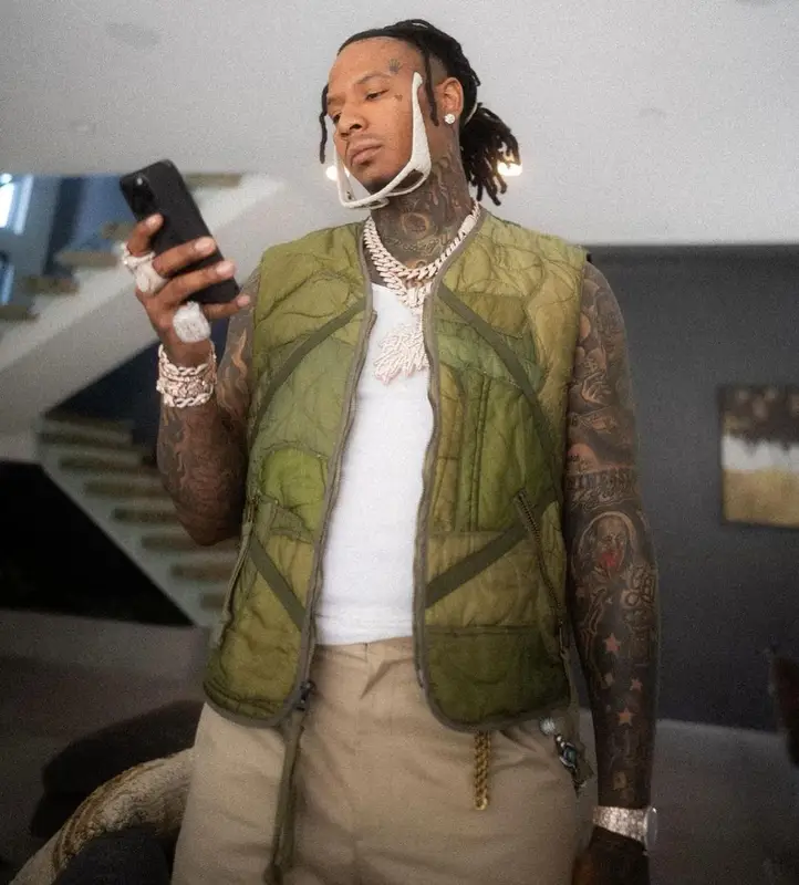 Moneybagg Yo outfit in Greg Lauren, Nike, and Bottega Veneta, 2024