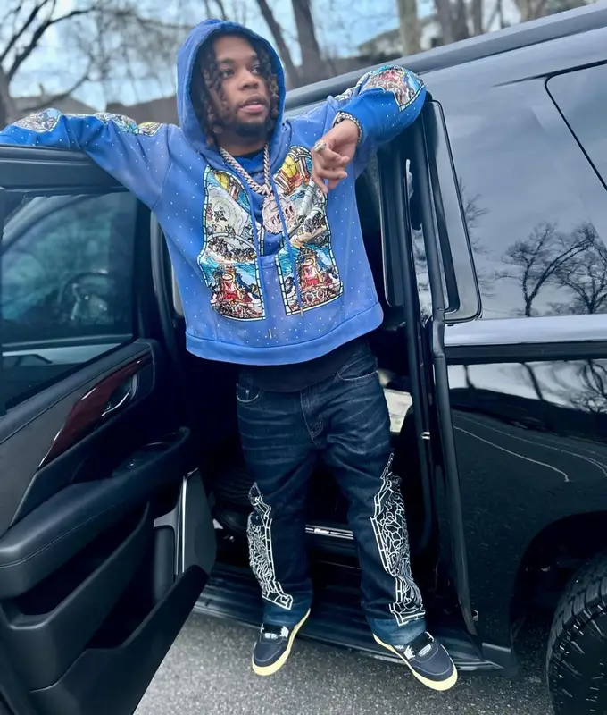 Don Q outfit in Who Decides War, Jordan, and Union Los Angeles, 2024