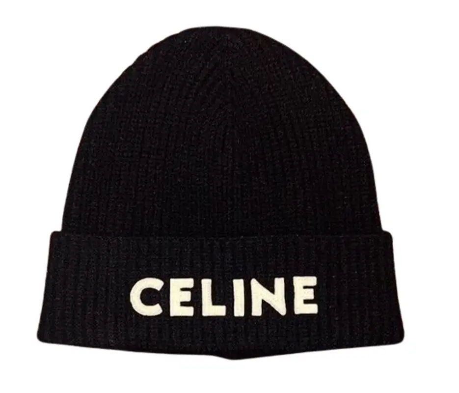 Celine Black Logo Knit Wool Embroidered Beanie $230
