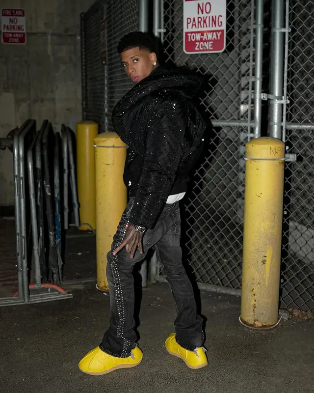 NLE Choppa outfit in Alexander Wang, Purple Brand, and NLE Choppa Merch , 2024