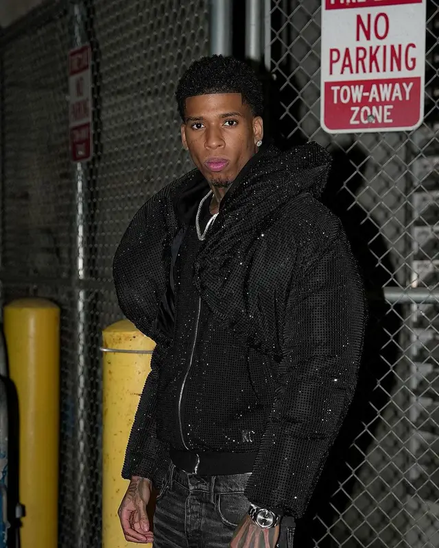 NLE Choppa outfit in Alexander Wang, Purple Brand, and NLE Choppa Merch , 2024