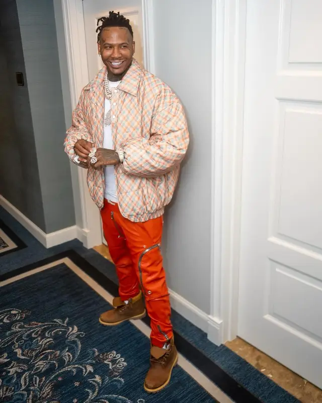 Moneybagg Yo outfit in Namesake, Rick Owens, and Timberland, 2024