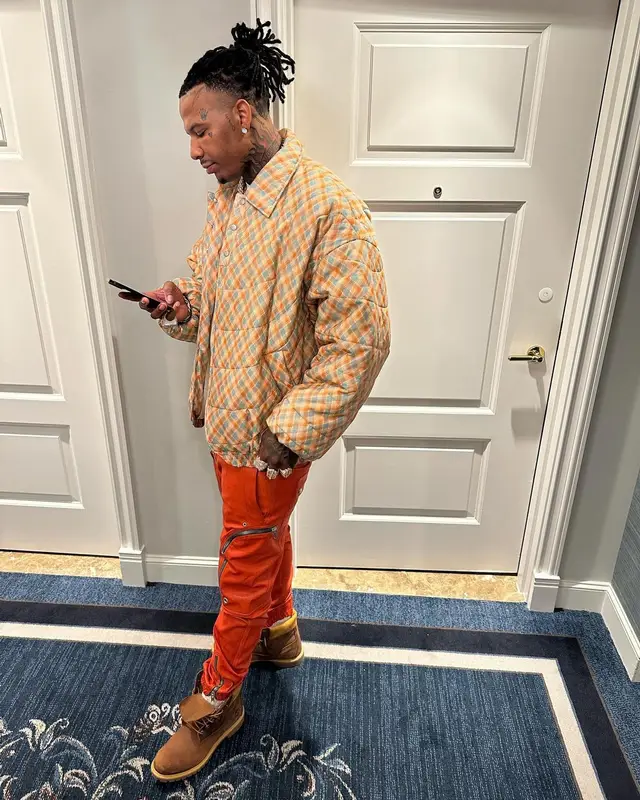 Moneybagg Yo outfit in Namesake, Rick Owens, and Timberland, 2024