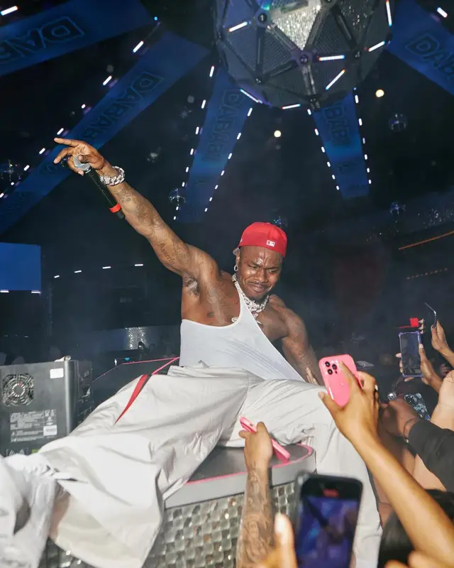 DaBaby outfit in Balenciaga, Nike, and New Era, 2024