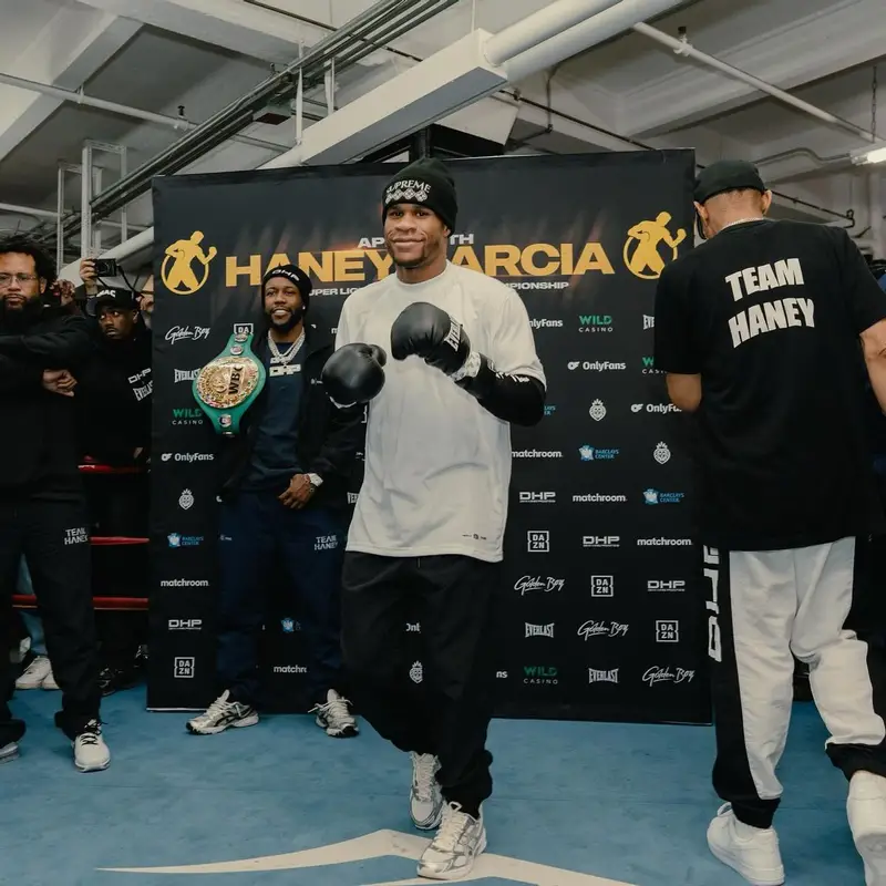 Devin Haney outfit in Asics, Supreme, and Everlast, 2024
