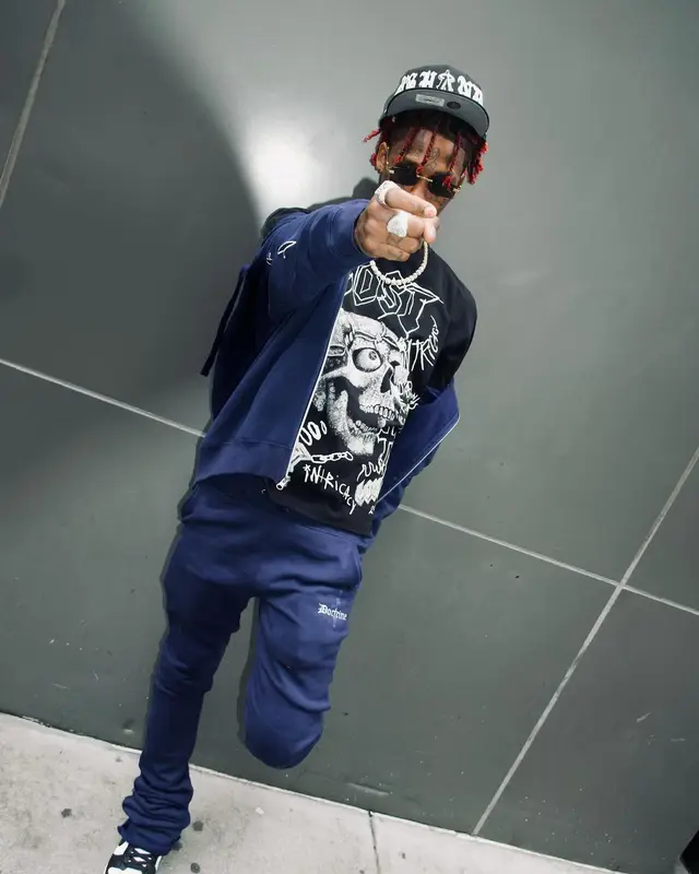 Famous Dex outfit in Doctrine Denim, Lost Intricacy, and Nike, 2024