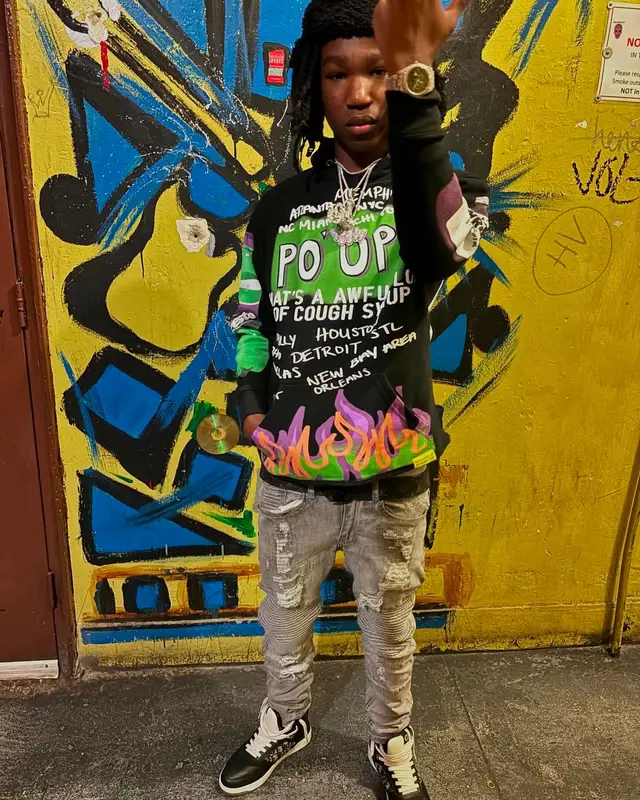 YNW BSlime outfit in Cough Syrup, Dior, and Louis Vuitton, 2024