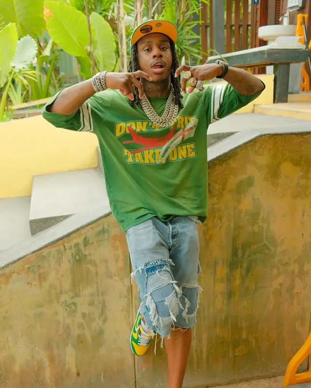Polo G outfit in Gallery Dept., Nike, and New Era, 2024