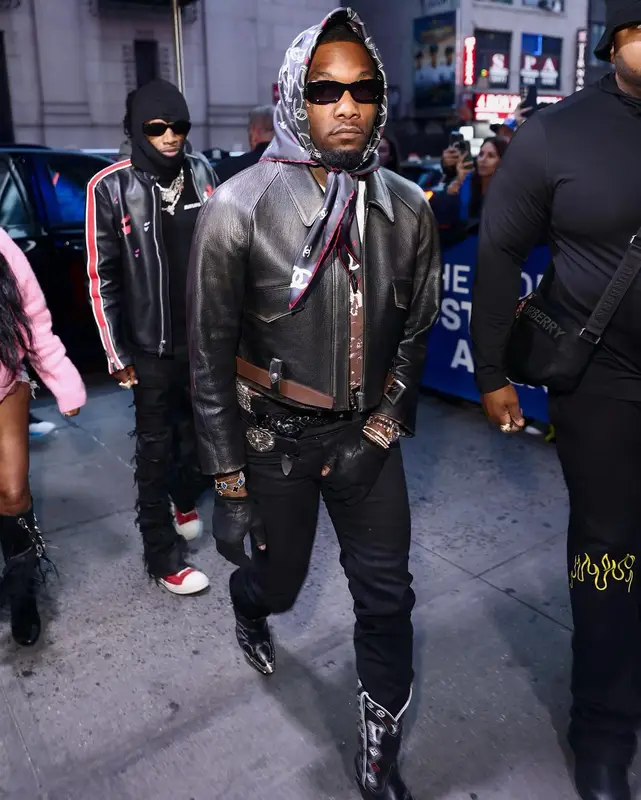 Offset outfit in Louis Vuitton, Chrome Hearts, and Chanel, 2024