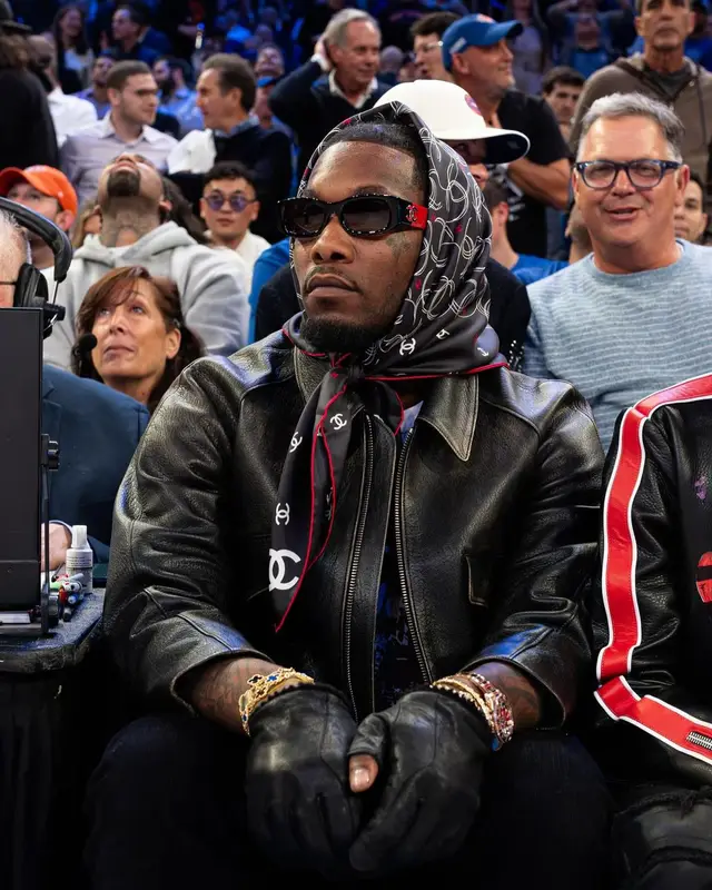 Offset outfit in Louis Vuitton, Chrome Hearts, and Chanel, 2024