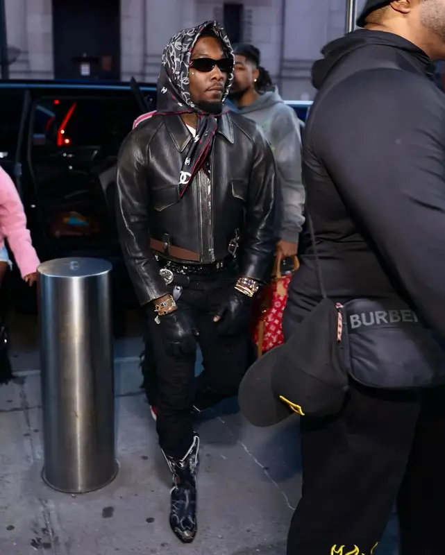 Offset outfit in Louis Vuitton, Chrome Hearts, and Chanel, 2024