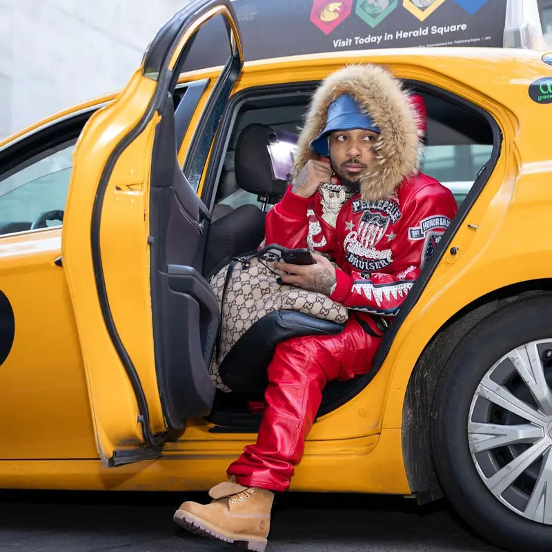 Doe Boy outfit in Pelle Pelle, Timberland, and Gucci, 2024