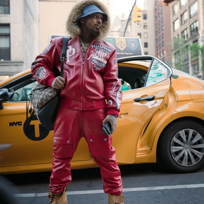 Doe Boy outfit in Pelle Pelle, Timberland, and Gucci, 2024