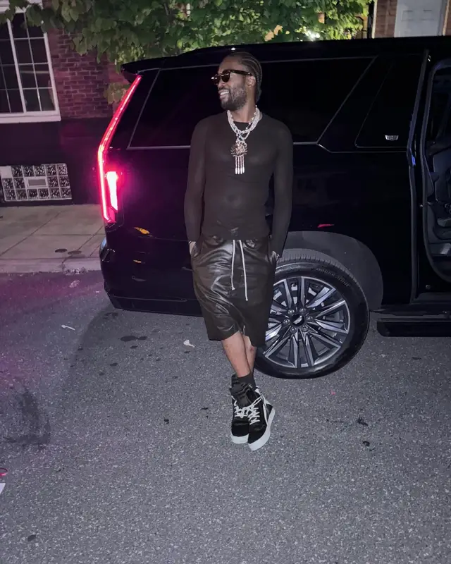 Meek Mill outfit in Rick Owens, 2024