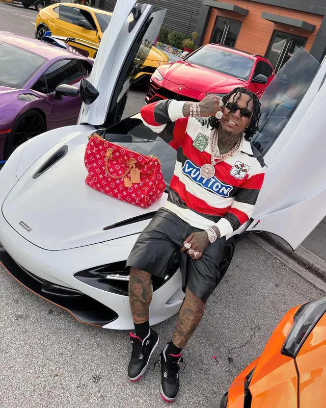 Moneybagg Yo outfit in Louis Vuitton, Jordan, and Balenciaga, 2024