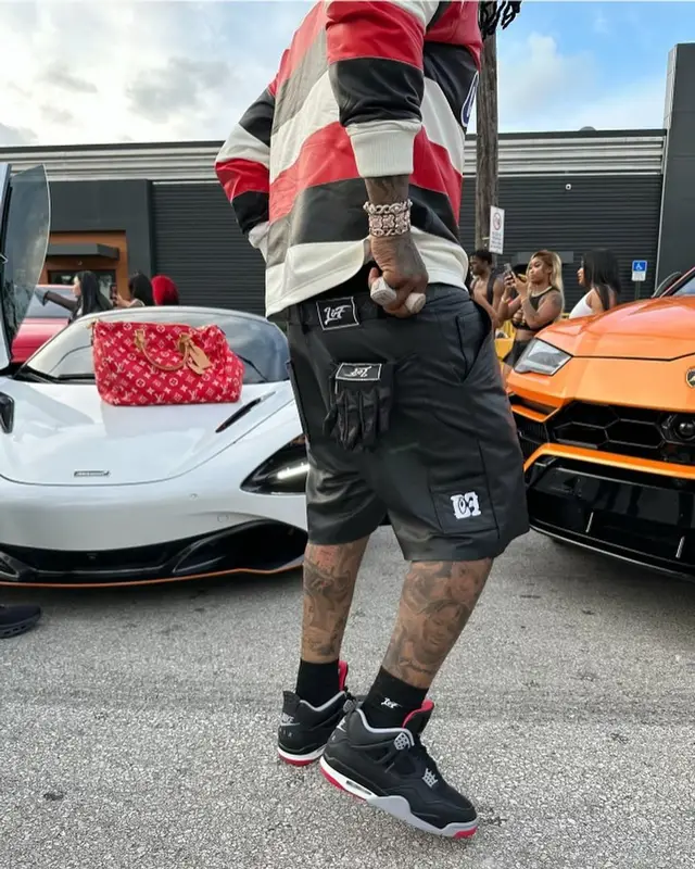 Moneybagg Yo outfit in Louis Vuitton, Jordan, and Balenciaga, 2024