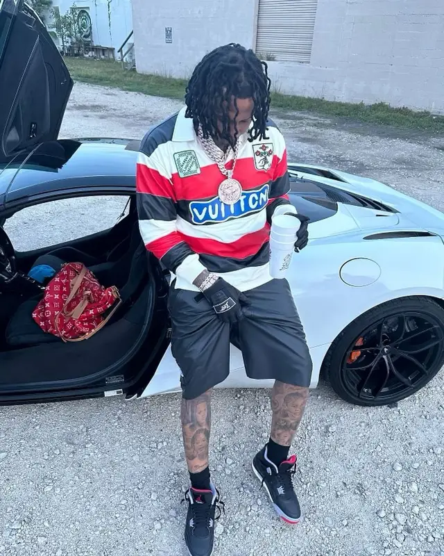 Moneybagg Yo outfit in Louis Vuitton, Jordan, and Balenciaga, 2024