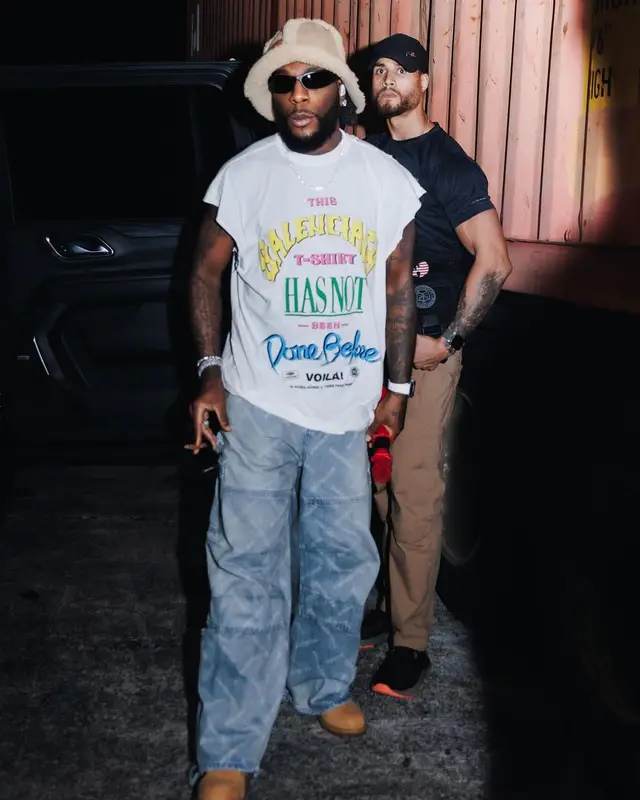 Burna Boy outfit in Balenciaga, Timberland, and Acne Studios, 2024