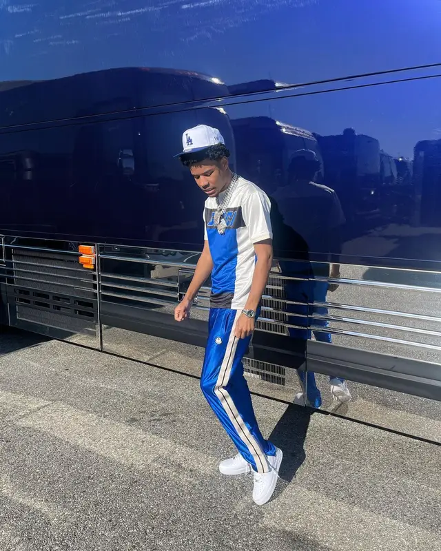 Nardo Wick outfit in Moncler, New Era, and Palm Angels, 2024