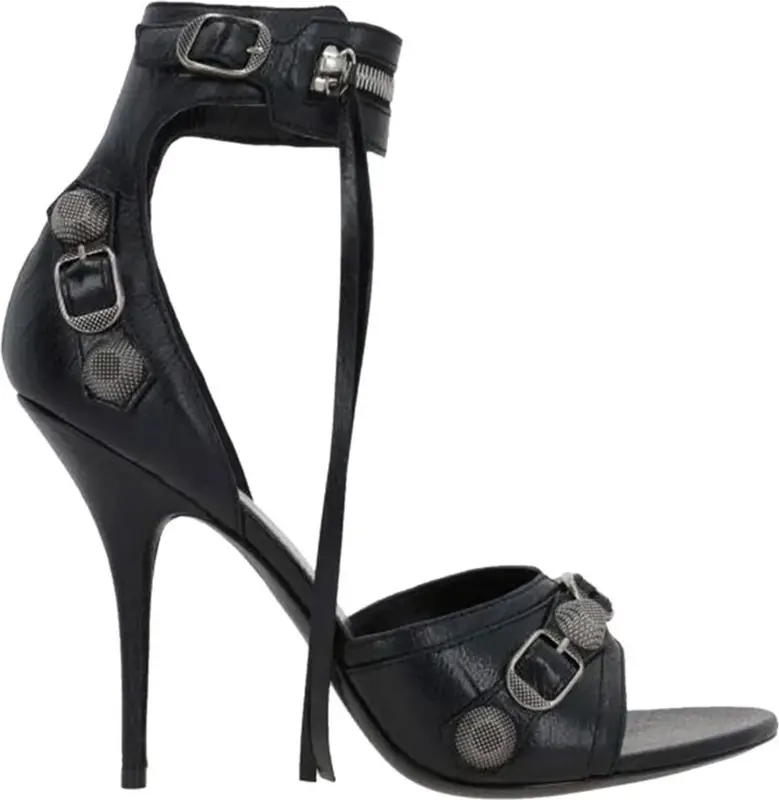 Balenciaga Cagole embellished crinkled-leather sandals $1350